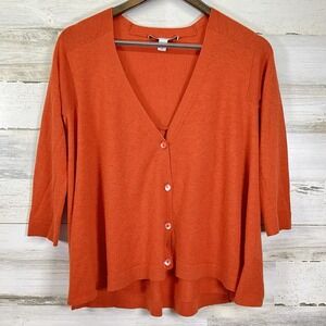 Autumn Cashmere Womens Orange 100% Cashmere 3/4 Slv A-Line Cardigan Sweater Sz M